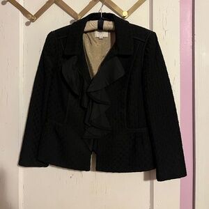 Loft cropped lined black jacket with ruffle front